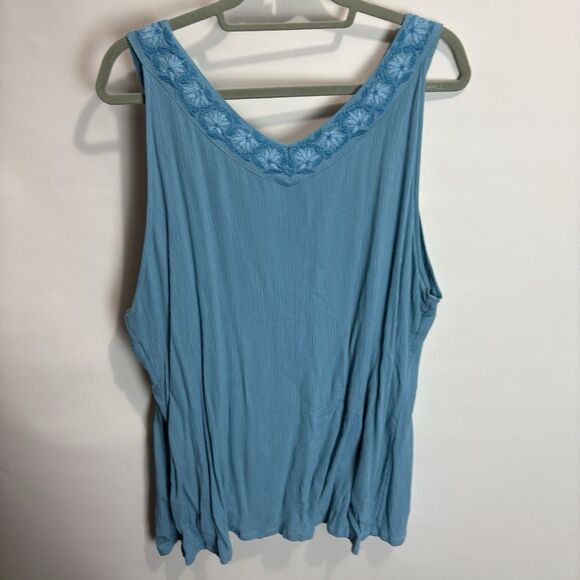 Soft Surrounding’s Palo Gauze Tunic Tank Women's 2X Porcelain Blue Embroidered - Picture 8 of 8